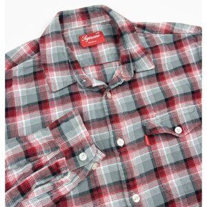 Supreme Flannel Shirt Men's Large Plaid Gray Red Button-Up Pockets Streetwear